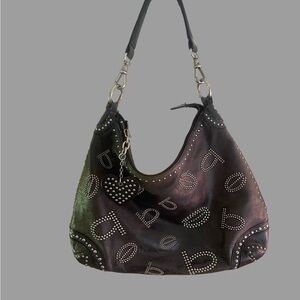 bebe Black Leather Studded Shoulder Bag